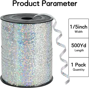 500 Yards Silver Ribbon Curling Crimped, Balloon String Shiny Metallic Roll for Gift Wrapping Ribbon for Birthday Party Festival Art Craft Decor Florist Flowers Decoration