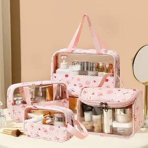 Transparent PVC Makeup Bag, Large Capacity Travel Storage Bag, Portable Visible Wash Bag, PU Zipper Handbag, 1pc/3pcs/4pcs Set