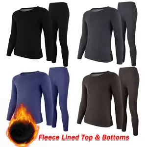 CATTIBOR Fleece Lined Men Long Sleeve Thermal Underwear Set,Winter Round Neck Top & Bottom, Long Johns Men Sleepwear & Underwear Christmas Gifts