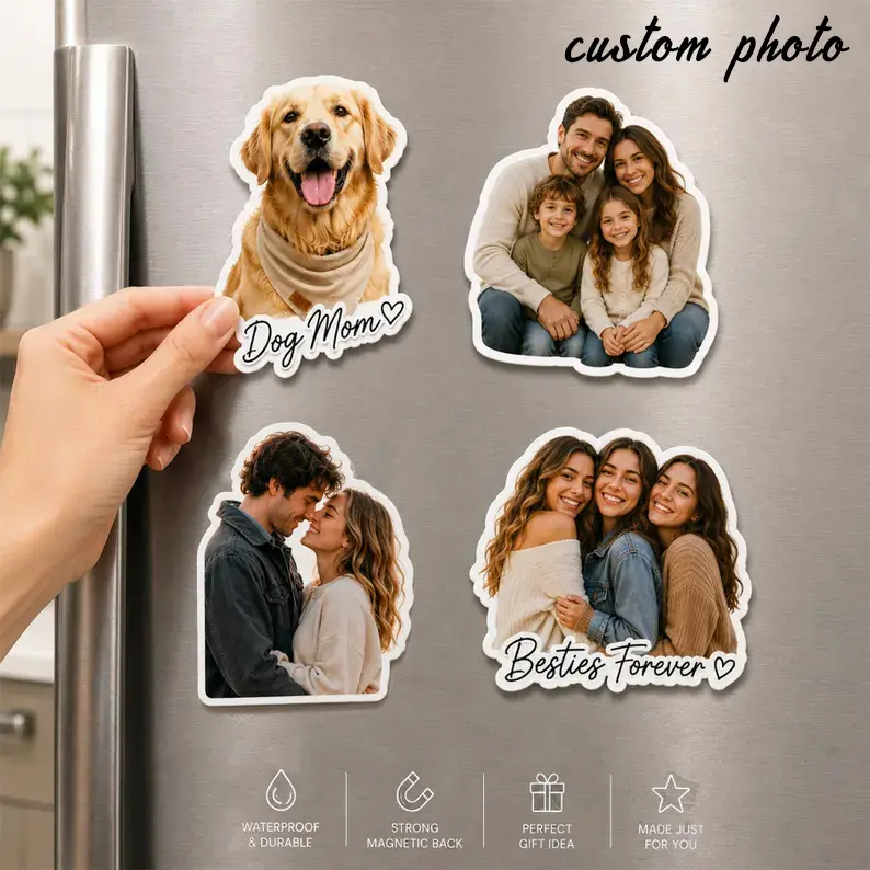 Customized acrylic refrigerator magnets, personalized photo magnets, fun family photo refrigerator magnets, wedding magnets with photo text, anniversary birthday gifts, Christmas gifts, gifts for boyfriends and girlfriends, fun decorations