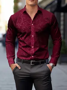 Men's Printed Shirt, Regular Fit, Fitted, Long Sleeve, Collared, Button Front Collared, Casual Button Design, Casual Button Down, Elegant, Daily Wear, Valentine's Day Gift Cs5805
