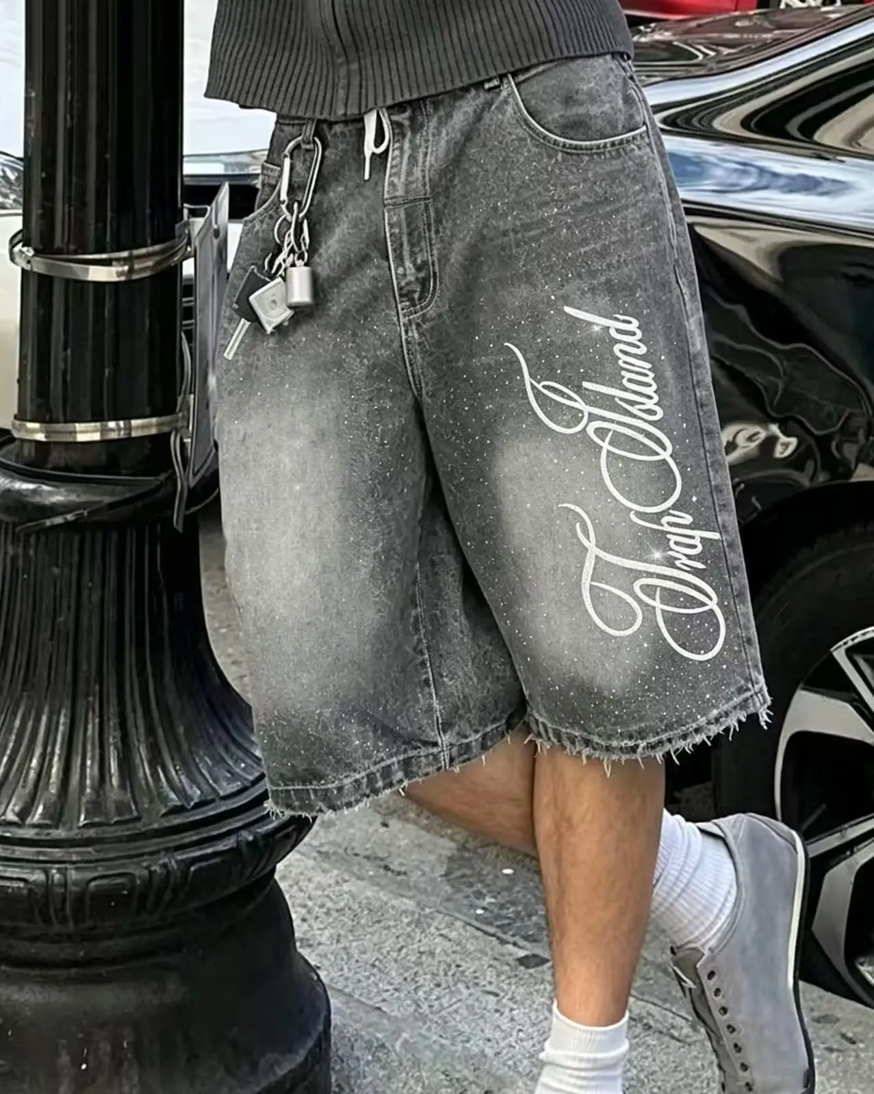Men's High-Waist Button-Fly Denim Jeans - Studded Embroidery, Plaid, Secure Closure, American Street Look, Casual Daily Wear All-Season Bottoms