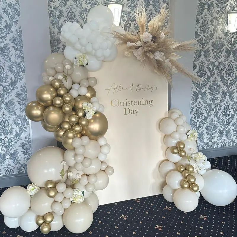 142 Piece White Beige Gold Balloon Garland Arch Kit, Baby Shower Christening Party Decorations Balloons, Wedding Bridal Shower Birthday Decor, Balloon Arch Set