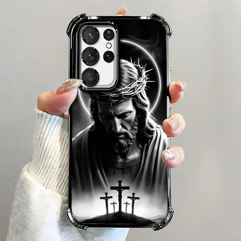 Suitable for [Galaxy S22 Ultra 5g] Jesus transparent protective four-corner air cushion anti-fall mobile phone case transparent mobile phone case four-corner protective case 995