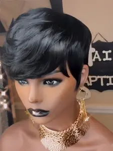 Pixie Cut Wig Straight Layered Natural, Natural Looking Wig, Human Hair Wigs for Women, Short Daily Party Cosplay Use, Machine Made Wig, Straight Bob Wigs