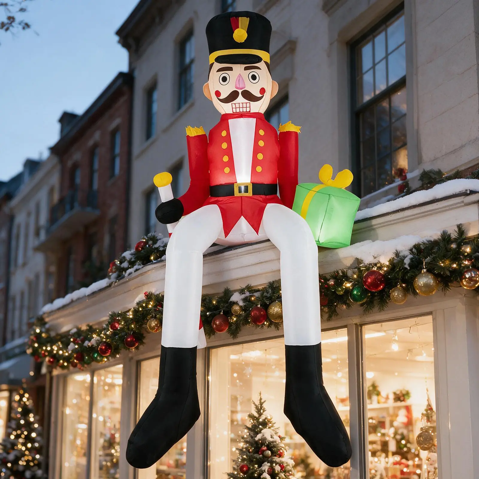 COSTWAY 8.7 FT Inflatable Christmas Nutcracker Hanging Decoration Giant Blow up Outdoor Holiday Sitting Nutcracker, Built-in LED Lights for Roof, Tree, Yard, Garden, Party
