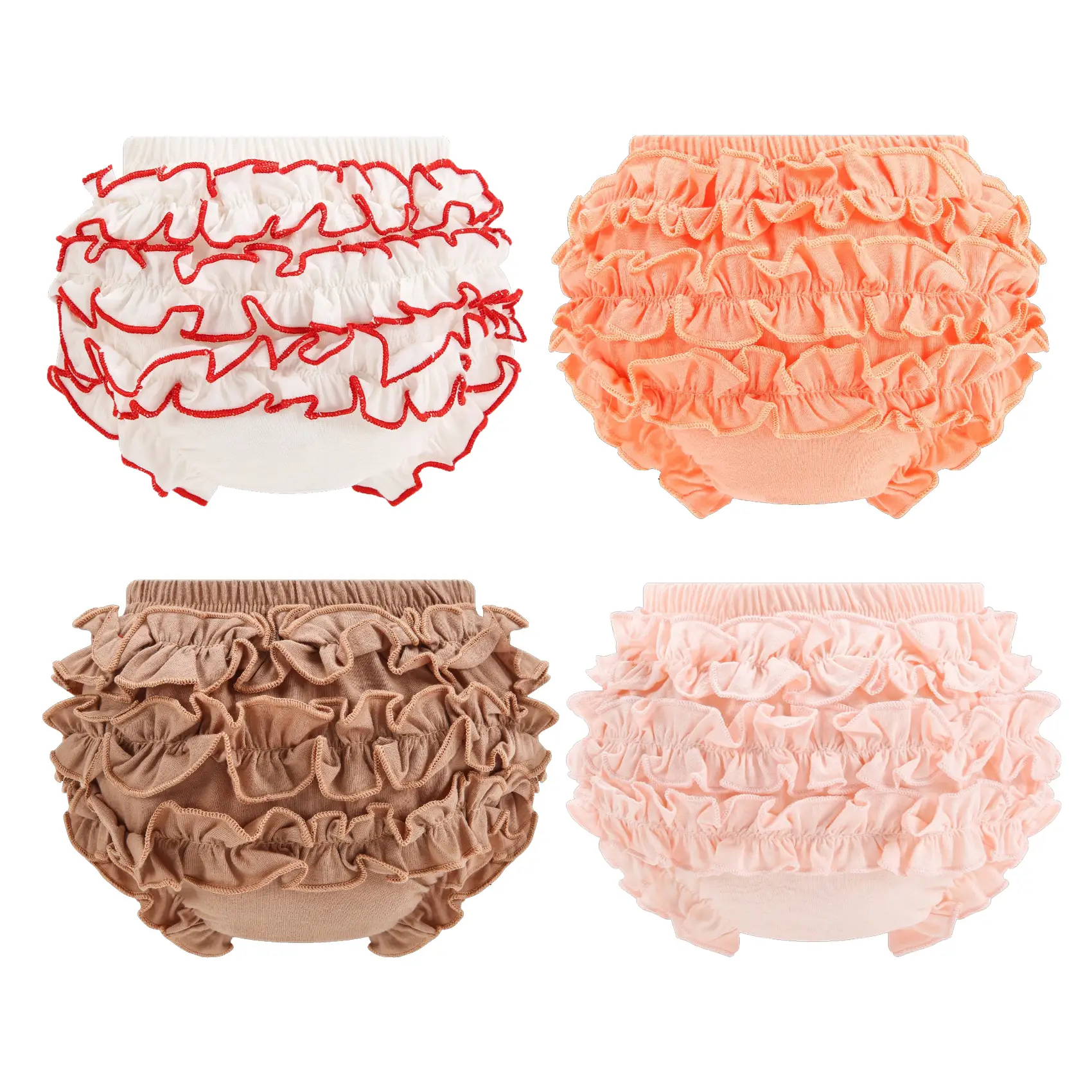 4-Pack Pure Cotton Girls Bloomers Underwear Soft Solid Baby Breathable Undies for Girls Infant Ruffle Diaper Cover Cute Toddler Kids Dress Briefs Pant