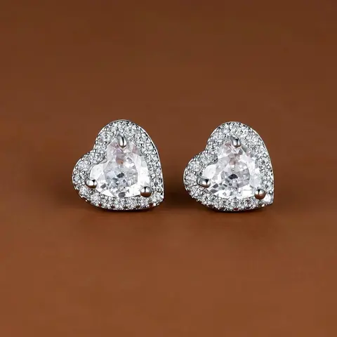 Women's Glittering Rhinestone Decor Stud Earrings, Trendy Fashionable Accessories, 1 Pair Trendy Sparkling Heart Shaped Halo Cubic Zirconia Stud Earrings for Women & Girls, Jewelry As Gift for Daily & Party Decor, Copper Zirconia, Shining Earrings