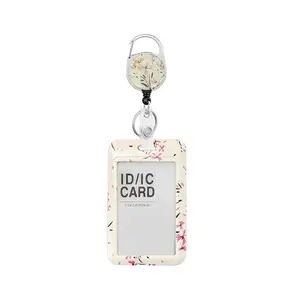 Flower Pattern ID Card Holder with Easy-pull Buckle, 1 Count Retractable Badge Holder, Medical Badge Holder, Identification Badges Supplies for Nurse Teacher Office Staff, Badge Reels Retractable