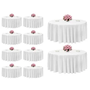 【Summervibes】VEVOR White Round Tablecloths 10 Pack, 132 Inches in Diameter, Stain- & Wrinkle- Resistant, Machine Washable Table Clothes, Polyester Fabric Table Covers for Wedding, Party, Banquet, Formal Events