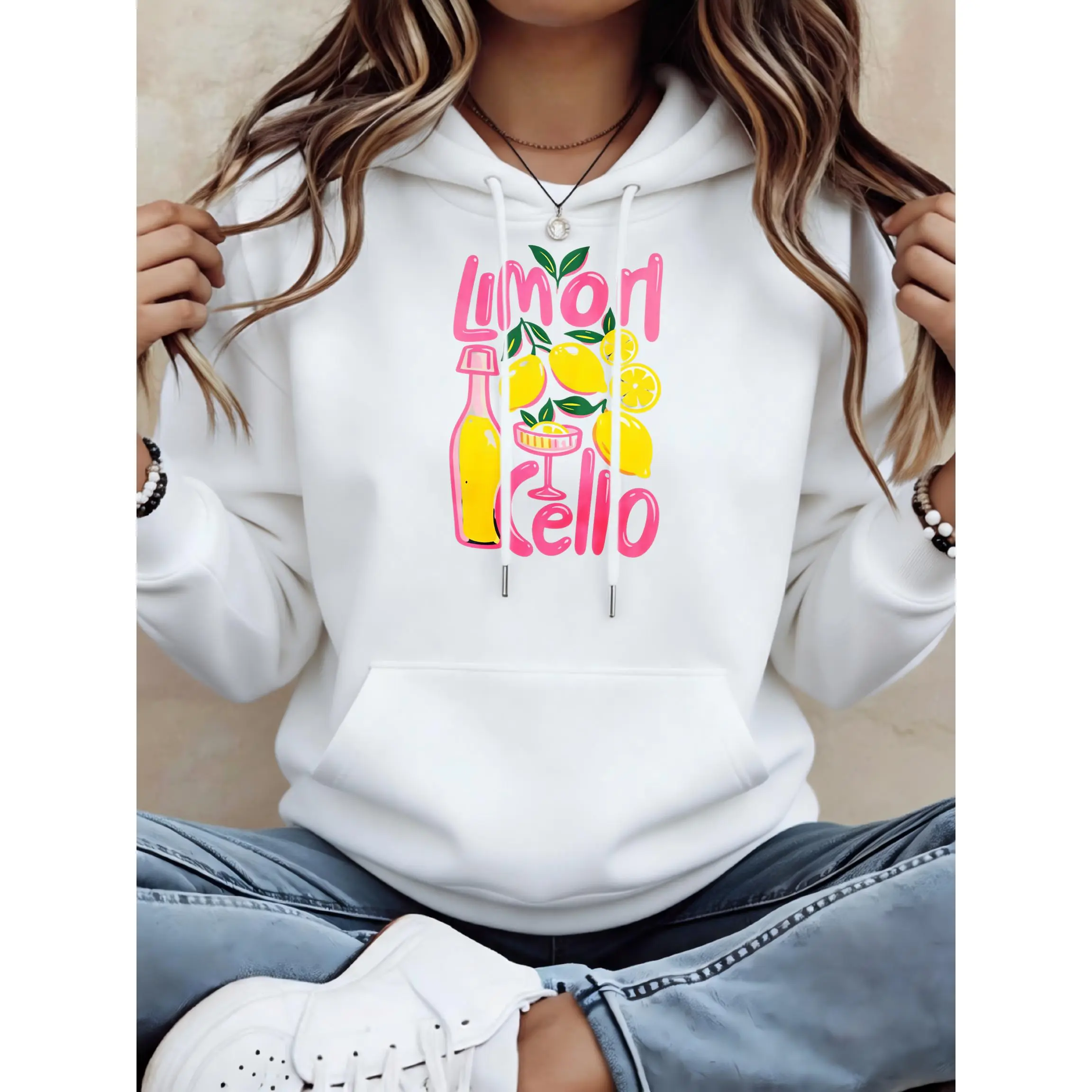 Women's Lemon Limoncello Lemon Branch Bottle Unisex Oversized Hoodie | Soft Breathable Cotton Blend Pullover | Trendy Cozy Loungewear & Streetwear For Daily, Gym, Travel & Fall Vibes