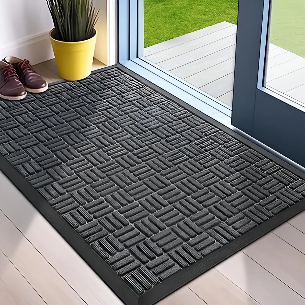 Polypropylene Double Layer Wrinkle Resistant Front Door Mat, 29.5"l x 17"w Heavy Duty Waterproof Dirt Trapper Rug, Indoor/Outdoor Entryway & Patio Use, Grey, Dustproof