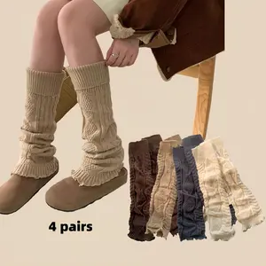 Women's Fashion Knitted Crochet Long Boot socks 4 Pairs Cable Knit Design in Multiple Colors Stylish Leg Warmers Fall Winter Fashion Womenswear Elegance Basic Minimalist Style stitch socks