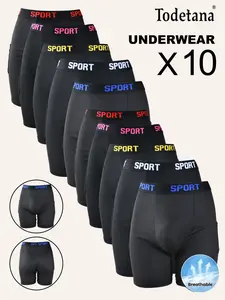 Todetana 10-piece Men's Letter Tape Pocket Boxer Brief Quick Drying Breathable Comfortable Compression Underwear for Men Casual Underwear for All Seasons