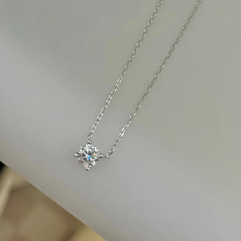 S925 Sterling Silver Solitaire Moissanite Pendant Necklace Dainty Luxury Adjustable Chain