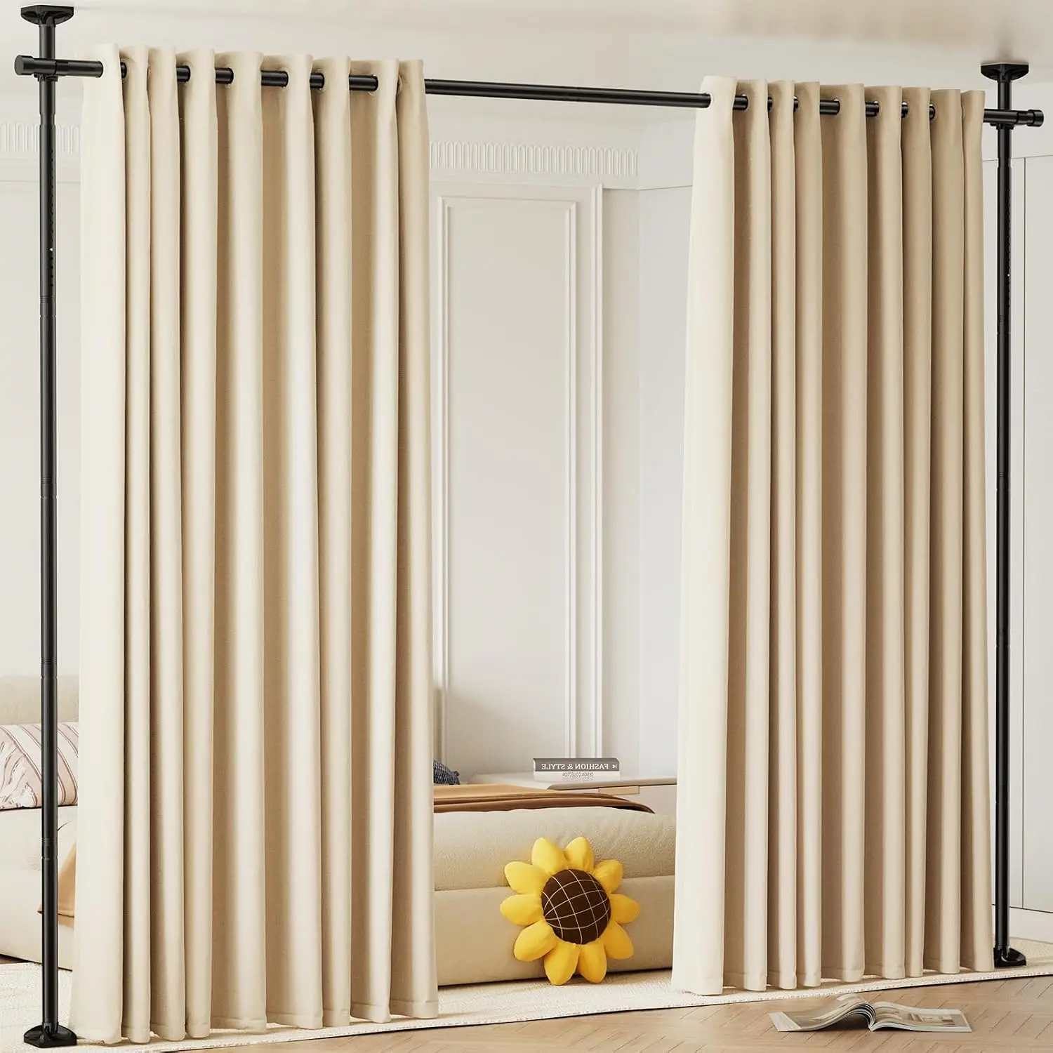 Room Divider No Drilling Rod Wall Divider for Room Separation Black