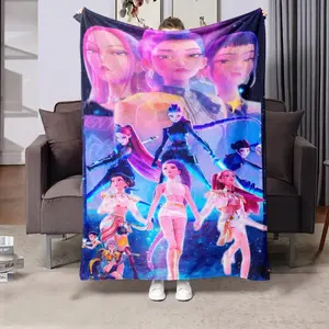 Women's Kpop Print Flannel Blanket, Warm & Cozy Office Nap Bedding, Ideal Gift for Friends Family, Travel Camping Sofa Decor