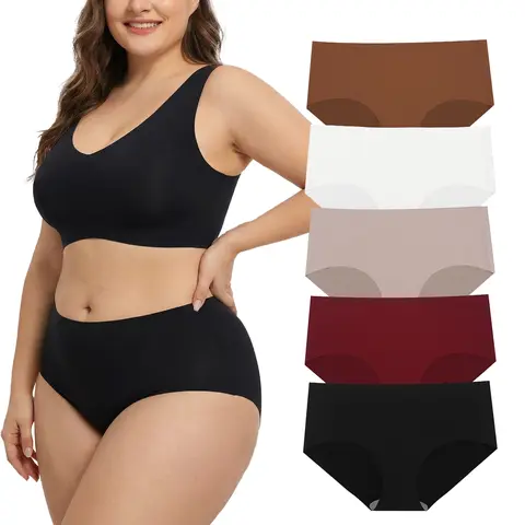 Women's 5-Pack Plus Size Hip Enhancer Panties | Seamless Soft Low Rise No Roll Waist Comfort Everyday Wear - A
