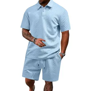 Men's 2 Pieces Outfits Casual Polo Shirt and Shorts Set Collar Athletic Jogging Summer Tracksuit