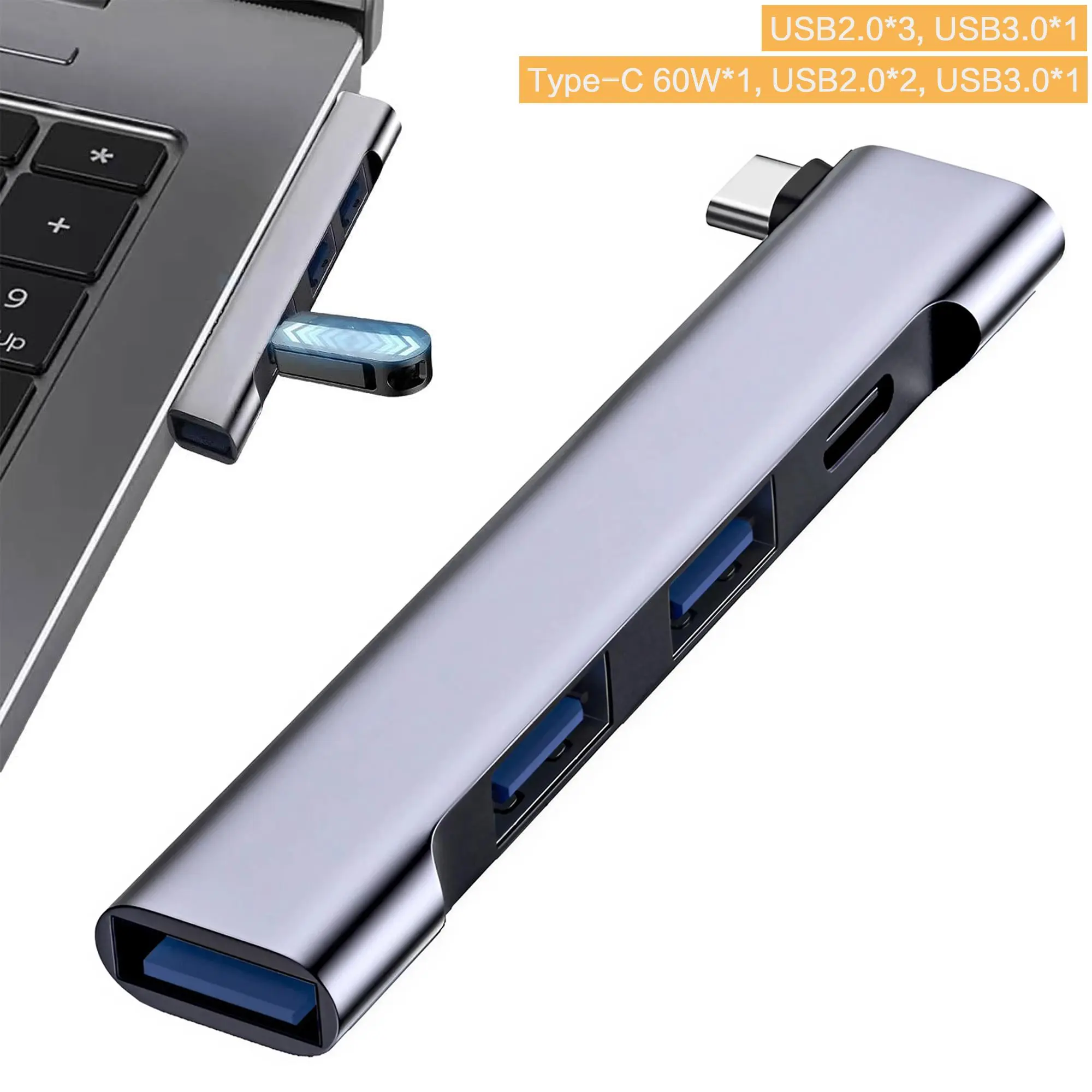 4-in-1 USB-C HUB, USB 3.0 Extension HUB, High Speed HUB Adapter for PC Laptop, Universal Lightweight USB HUB for PC Laptop, USB Port Extender, USB Ports