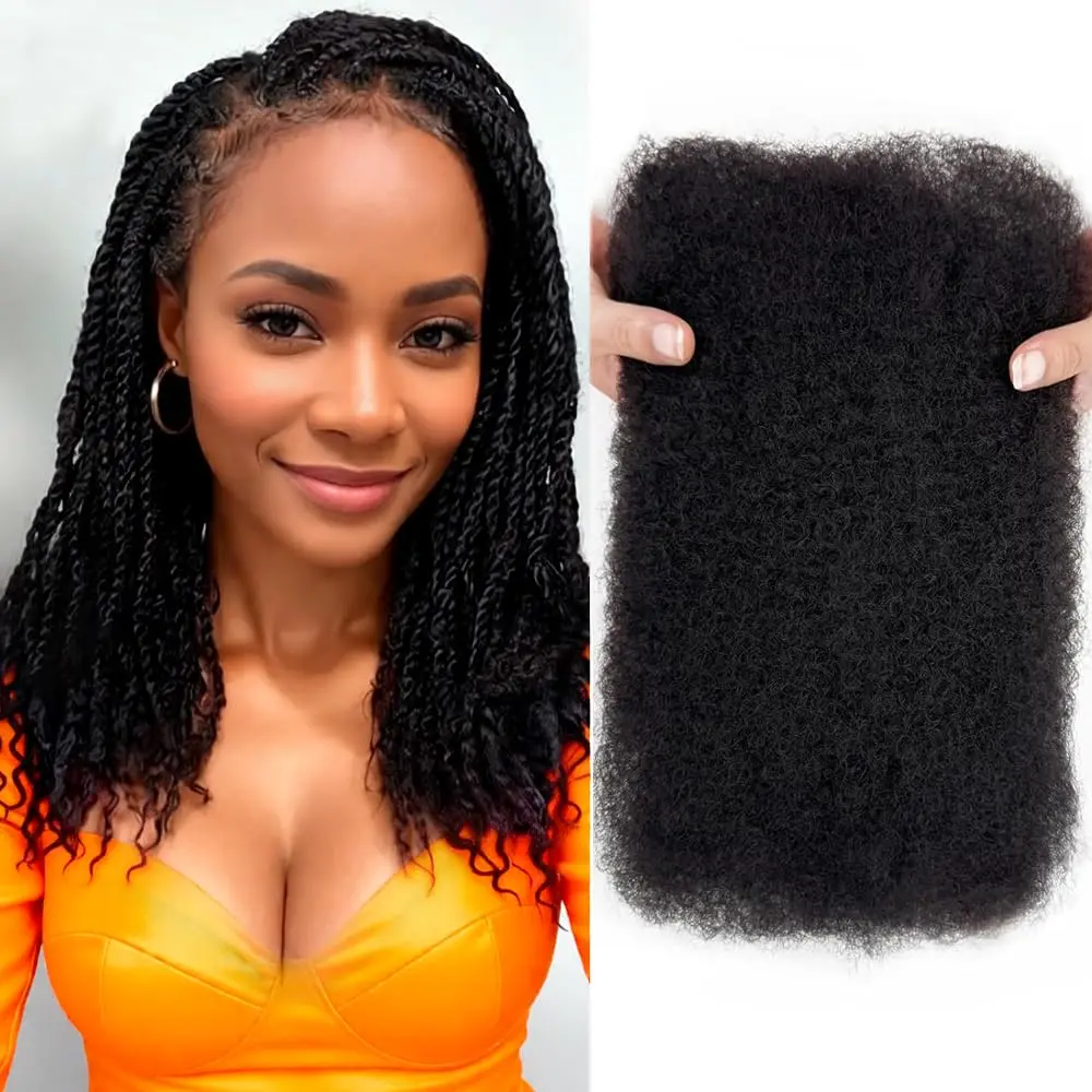 Encharm 50g/pack Afro Kinky Bulk Human Hair for Braiding - 100% Real Soft Hair for Mini Twist, Braiding, Loc Extensions & Crochet, Kinky Curly Hair Bulk, Natural Afro Bulk for Dreadlocks