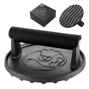 Gourmet Easy Smash Burger Press for Griddle, Heavy Duty Hamburger Press w/Heat Resistant Handle, Cast Iron Grill & Bacon Press, Burger Smasher