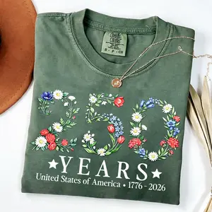 USA 250th Anniversary Floral Shirt Patriotic American Flag Tee, 1776 2026 Freedom Celebration Shirt, Vintage Botanical USA Shirt Gift