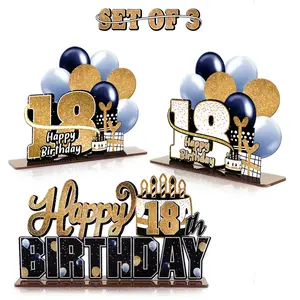 Happy 18th Birthday Letter Pattern Desktop Centerpiece Set, 3 Counts/set Birthday Party Gift Decoration, Birthday Party Supplies