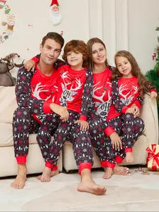 Christmas Family Pajamas Set 2 Pieces Soft Comfortable Long Sleeve, Skin-Friendly Holiday Print Homewear for Kids & Adults