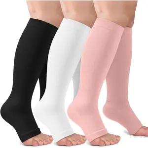 3 Pack Copper Compression Socks for Women & Men 20-30mmHg Open Toe Knee High Stockings for Circulation Support