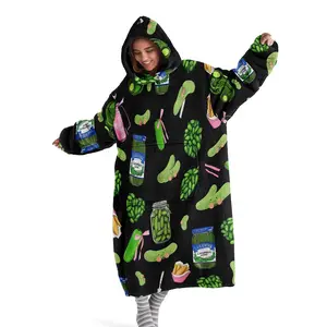 Hooded Blanket Wearable Throw, Veggie Print Hoodie Blanket, Soft Warm Flannel Blanket for Sofa Home Leisure Air Conditioning Nap Office Bed Camping Travel Valentine Gift