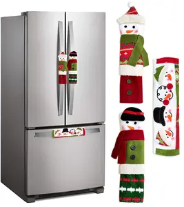 Snowman Christmas Refrigerator Handle Covers for Holiday Kitchen Decorations & Festive Appliance Accessories - Easy Install & Remove, Cloth Material