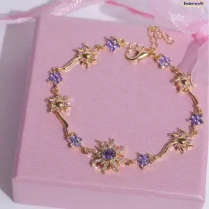 Dainty Charm Bracelet for Women CZ Bracelet with Heart Star Flower Charms Aesthetic Minimalist Jewelry Adjustable Bracelet Gift for Her