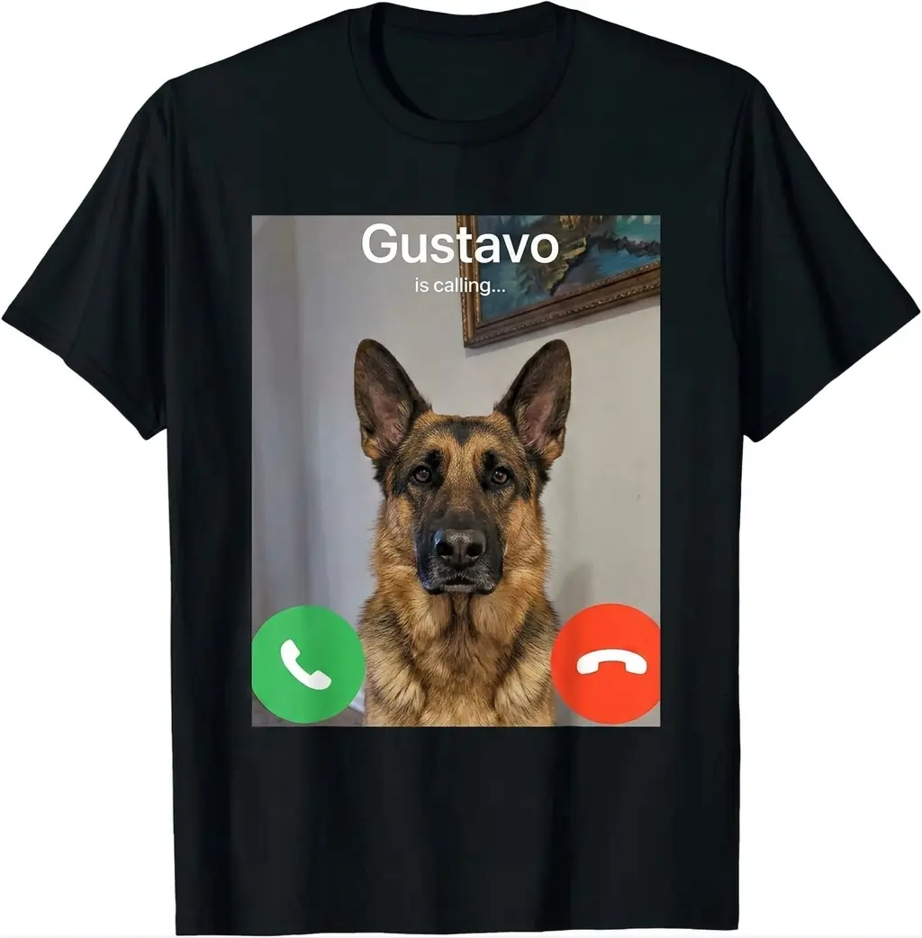 Men's Graphic T-Shirt with Funny Gustavo Dog Meme, Casual 100% Cotton Short-Sleeve Round Neck Top, Unisex Gen Z Fashion