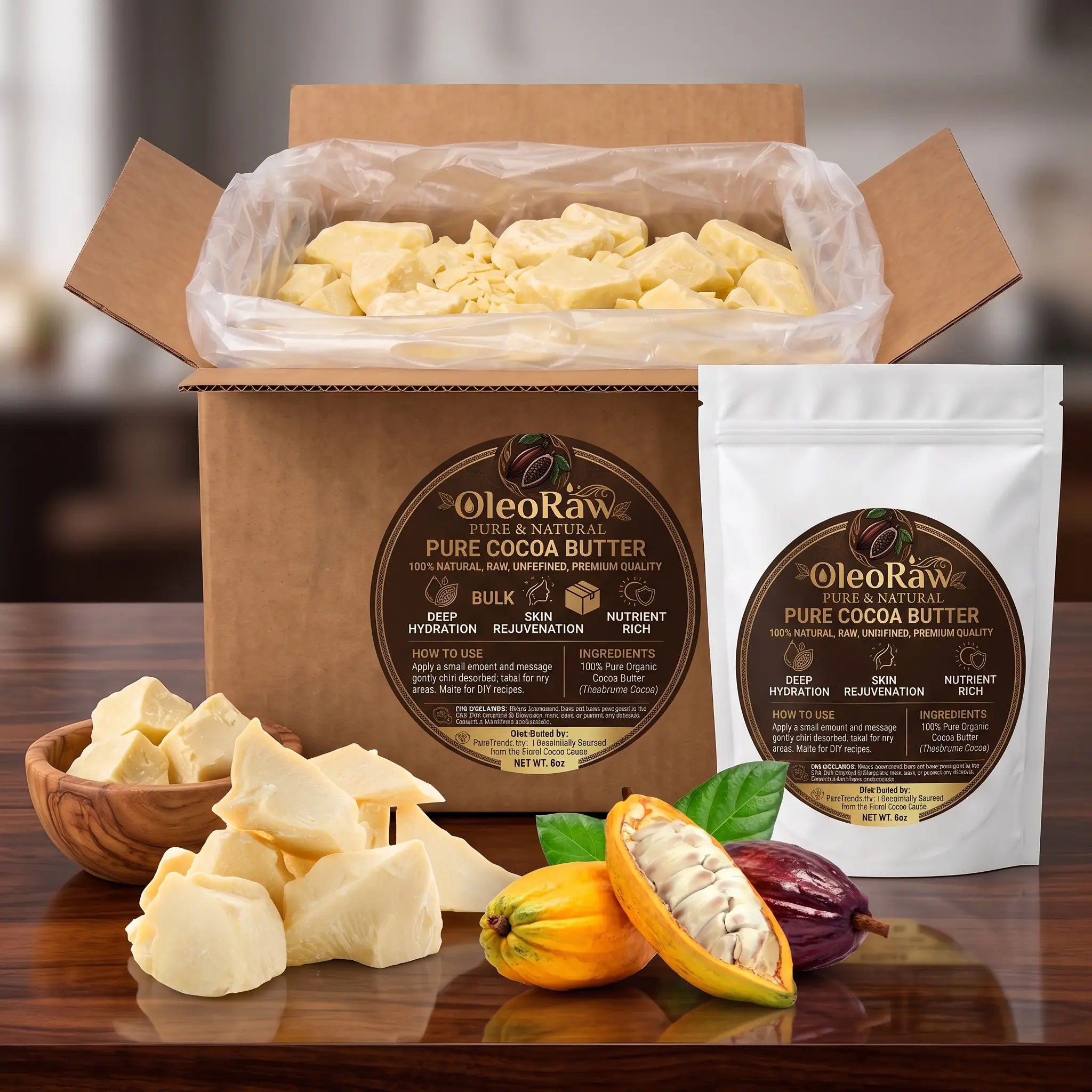 100% Pure Cocoa Butter Chunks - Non-Toxic Raw Skin Hydrator in Resealable Bag, Premium Unrefined Cocoa Butter for Stretch Mark Care, DIY Body Butter & Deep Moisture Therapy
