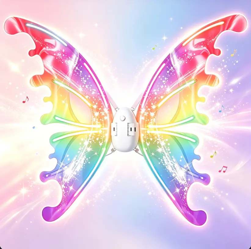 Kids' Light Up Electric Butterfly Wings - Glowing Rainbow Fantasy Accessory with Music, Auto-Flapping, Flexible Frame, Princess Cosplay & Abs-Enhanced Princess Costume Toy for Halloween Parties