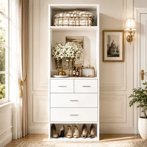Homieasy 25" Closet System with Drawers, 2FT Freestanding Closets Organizer with Storage Shelves and Mirror, Sturdy Walk-in Closet Tower Cabinets Storage for Bedroom, Entryway, 25" W x 16" D x 80" H, White Cabinet