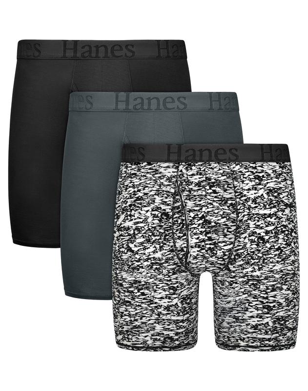 Hanes Originals Men's SuperSoft Boxer Brief Underwear, Viscose from Bamboo, Black/Grey/Print, 3-Pack