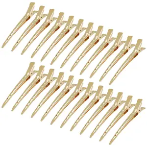 24 Packs Duck Bill Clips, 3.35 Inches Rustproof Metal Alligator Curl Clips with Holes for Hair Styling, Hair Coloring, Gold outdoorfun