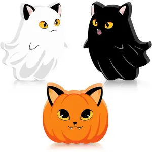 Cute Halloween Table Signs - Pumpkin & Black Cat Set Unisex Decorations for Festive Atmosphere 4.3"L x 3.8"W 8.4 Ounces