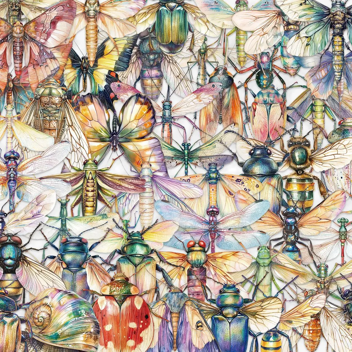 Watercolor Insect Pattern Sticker (50pcs), Vintage Cartoon Insect Decorative Sticker, DIY Decals for Water Bottle, Laptop, Phone Case, Scrapbooking, Screen Protector