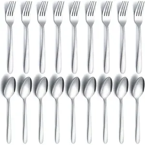 24 counts Spoons and Forks Set, Food Grade Stainless Steel Flatware Cutlery Set, Silverware Forks and Tablespoon for Home, Kitchen and Restaurant, Mirror Polished, Dishwasher Safe