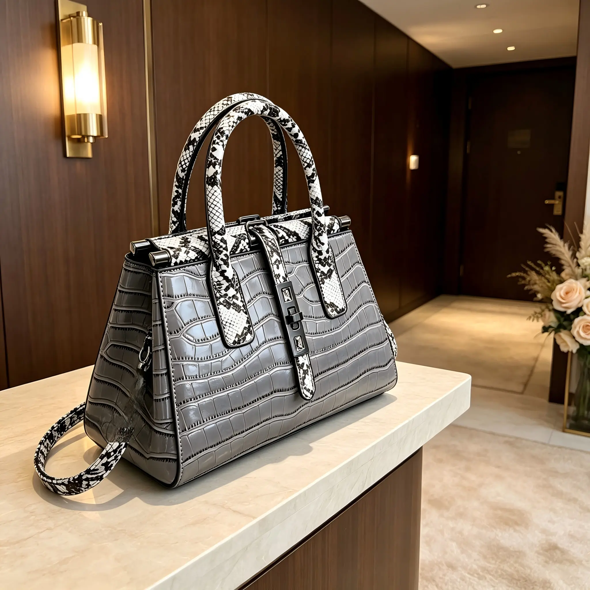 2026 New Red Crocodile Handbag – Women’s Large-Capacity Commuter Shoulder Bag with Atmospheric Snake Stitching