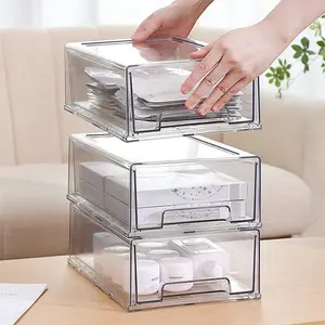 Transparent Stackable Storage Drawers, Acrylic Bathroom Cosmetic Organizer, Plastic Storage Box for Dresser, Cabinet, Office, Desk, Easy Assembly