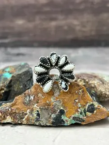 Handmade Sterling Silver White Buffalo Turquoise Naja Adjustable Ring "Signed Nizhoni"