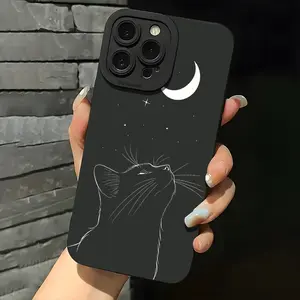 Adorable Phone Case Featuring a Black Cat And The Moon, Suitable for Iphone Models 16, 11, 15, 14, 13, And 12 Pro Max Plus. Perfect Gifts for Mother'S Day, Birthdays, And for Women And Girls. Protective Cover Protection Protector