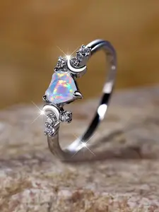 Women's Elegant Artificial Zircon Decorated Ring, Cute Heart & Moon Design Ring for Girls, Fashion Jewelry for Wedding Party, Daily Clothing Decor, Fashion Heart Rings, Heart Shaped Engagement Ring