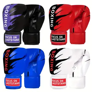 LASTSTAND Thickened PU Leather Boxing Gloves for Men & Women - Focus on Laststand Design, Hook-and-Loop Closure, Ideal for Sparring, Training, Muay Thai & Combat Sports (Black/Purple, Red/White, Blue/Black)