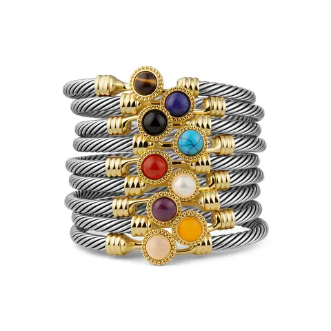 Aprilery Chic and Stylish Adjustable Cuff Bracelet – Elegant Hook Clasp Mixed Metal Bracelets Bangle for Women