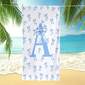 Blue Bow Initial Letter A-Z Beach Towel, Coquette Aesthetic Pool Towel, Quick Dry Camping Towel, Oversized Monogram Bath Towel Blanket for Girls Summer Vacation,Best Gifts